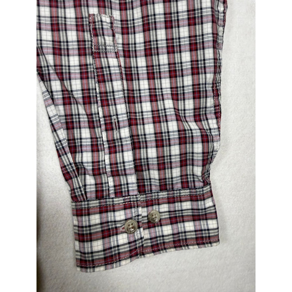 Eddie Bauer Mens XL Tall Classic Fit Plaid Button Down Shirt Red White Navy - Picture 4 of 11